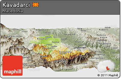 Physical Panoramic Map of Kavadarci, semi-desaturated