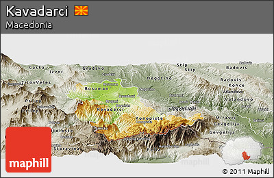 Physical Panoramic Map of Kavadarci, semi-desaturated