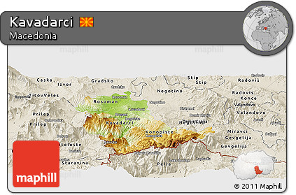 Physical Panoramic Map of Kavadarci, shaded relief outside