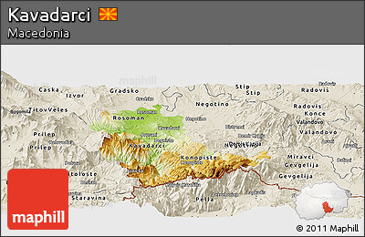 Physical Panoramic Map of Kavadarci, shaded relief outside
