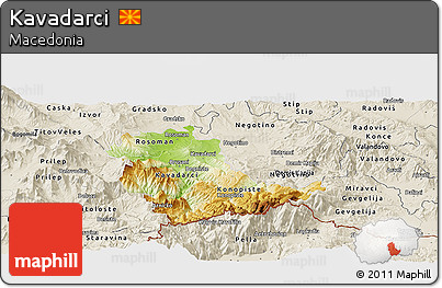 Physical Panoramic Map of Kavadarci, shaded relief outside