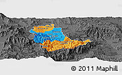 Political Panoramic Map of Kavadarci, darken, desaturated