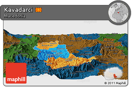 Political Panoramic Map of Kavadarci, darken