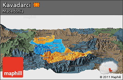 Political Panoramic Map of Kavadarci, darken, semi-desaturated