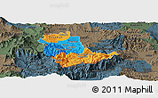 Political Panoramic Map of Kavadarci, darken, semi-desaturated