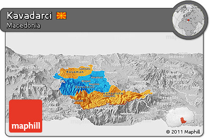 Political Panoramic Map of Kavadarci, lighten, desaturated