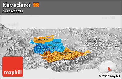Political Panoramic Map of Kavadarci, lighten, desaturated