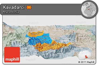 Political Panoramic Map of Kavadarci, lighten, semi-desaturated