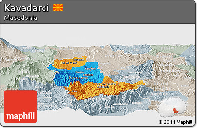 Political Panoramic Map of Kavadarci, lighten, semi-desaturated