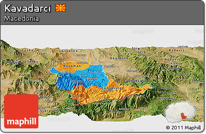 Political Panoramic Map of Kavadarci, satellite outside