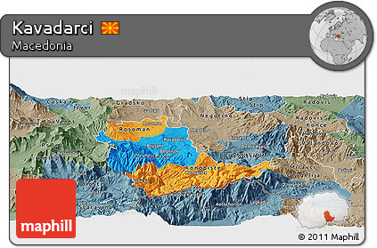 Political Panoramic Map of Kavadarci, semi-desaturated