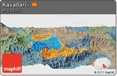 Political Panoramic Map of Kavadarci, semi-desaturated