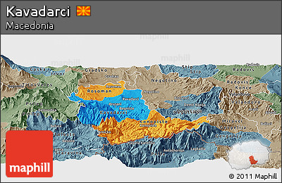 Political Panoramic Map of Kavadarci, semi-desaturated