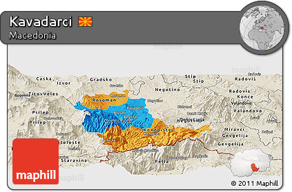 Political Panoramic Map of Kavadarci, shaded relief outside