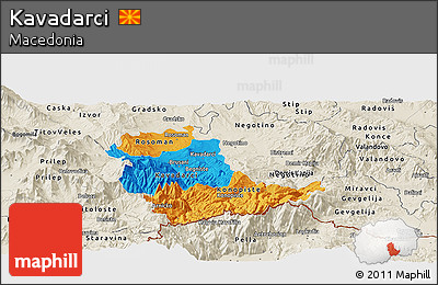Political Panoramic Map of Kavadarci, shaded relief outside