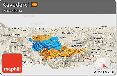 Political Panoramic Map of Kavadarci, shaded relief outside
