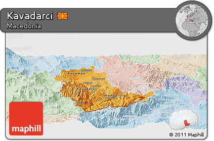 Political Shades Panoramic Map of Kavadarci, lighten