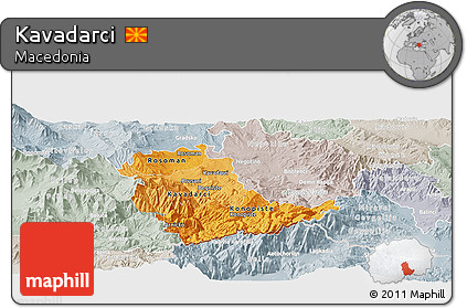 Political Shades Panoramic Map of Kavadarci, lighten, semi-desaturated