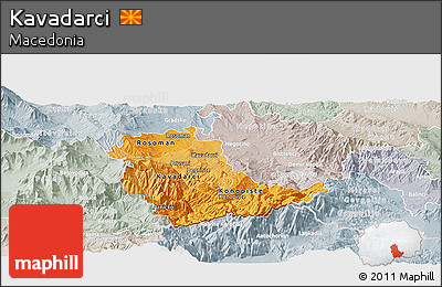 Political Shades Panoramic Map of Kavadarci, lighten, semi-desaturated