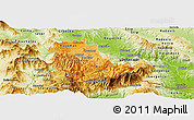 Political Shades Panoramic Map of Kavadarci, physical outside