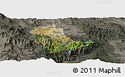 Satellite Panoramic Map of Kavadarci, darken, semi-desaturated