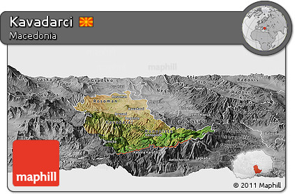 Satellite Panoramic Map of Kavadarci, desaturated