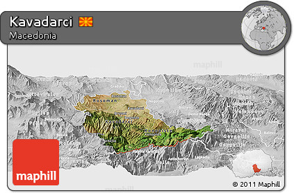 Satellite Panoramic Map of Kavadarci, lighten, desaturated