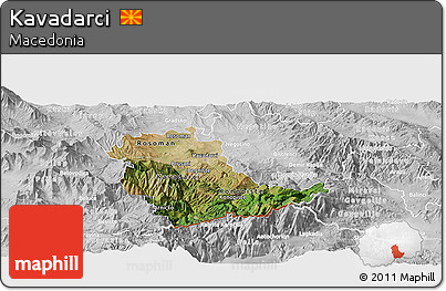 Satellite Panoramic Map of Kavadarci, lighten, desaturated