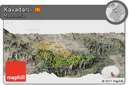 Satellite Panoramic Map of Kavadarci, semi-desaturated