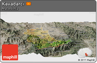 Satellite Panoramic Map of Kavadarci, semi-desaturated
