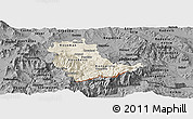 Shaded Relief Panoramic Map of Kavadarci, darken, desaturated