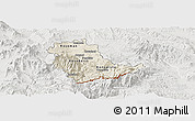 Shaded Relief Panoramic Map of Kavadarci, lighten, semi-desaturated