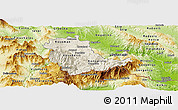 Shaded Relief Panoramic Map of Kavadarci, physical outside