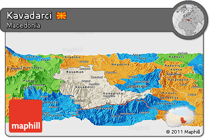 Shaded Relief Panoramic Map of Kavadarci, political outside