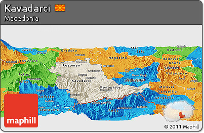 Shaded Relief Panoramic Map of Kavadarci, political outside