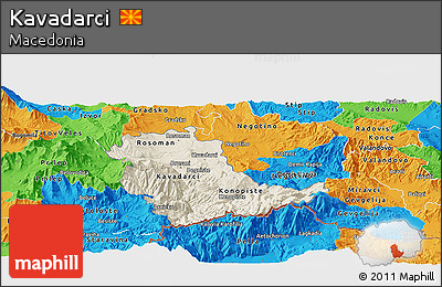 Shaded Relief Panoramic Map of Kavadarci, political outside