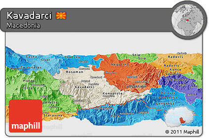Shaded Relief Panoramic Map of Kavadarci, political shades outside