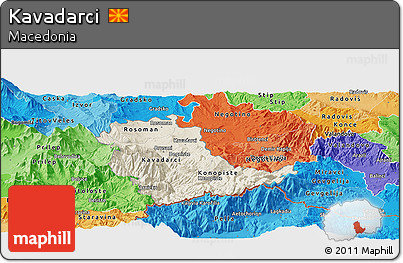 Shaded Relief Panoramic Map of Kavadarci, political shades outside