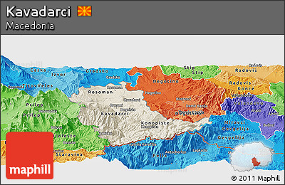Shaded Relief Panoramic Map of Kavadarci, political shades outside