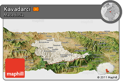 Shaded Relief Panoramic Map of Kavadarci, satellite outside