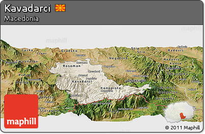 Shaded Relief Panoramic Map of Kavadarci, satellite outside