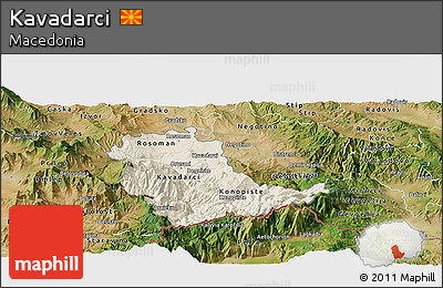 Shaded Relief Panoramic Map of Kavadarci, satellite outside