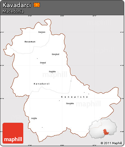 Classic Style Simple Map of Kavadarci, cropped outside