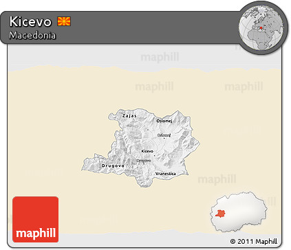 Classic Style 3D Map of Kicevo, single color outside