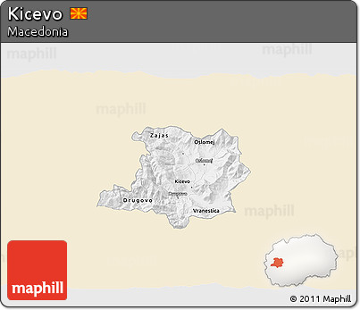Classic Style 3D Map of Kicevo, single color outside