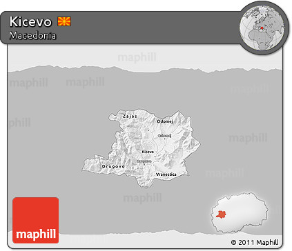 Gray 3D Map of Kicevo, single color outside