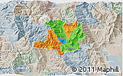 Political 3D Map of Kicevo, lighten, semi-desaturated