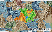 Political 3D Map of Kicevo, semi-desaturated