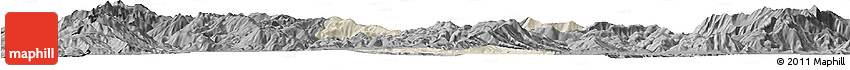 Shaded Relief Horizon Map of Kicevo, darken, desaturated