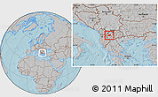 Gray Location Map of Kicevo, within the entire country, hill shading